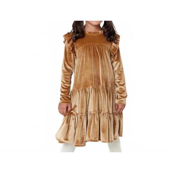 NEW PINK CHICKEN gir'ls velour kalani dress in gold - Picture 1 of 2